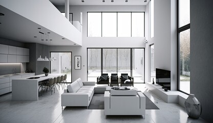 Fototapeta na wymiar Light Grey modern interior space, minimalistic clean design in the living room