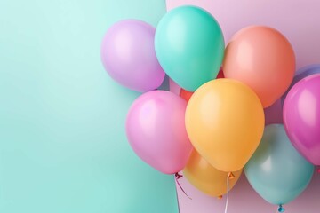 Balloons on colorful background. Wallpaper for celebration. Balloons Banner. Generative AI