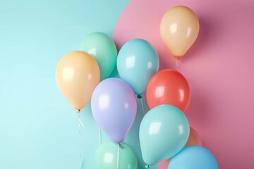Balloons on colorful background. Wallpaper for celebration. Balloons Banner. Generative AI
