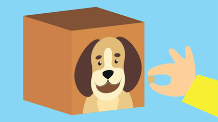 Cute dog in a box. Vector illustration in flat style.