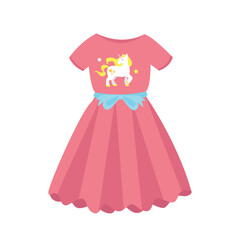 Cute pink dress with a cat on a white background. Vector illustration.