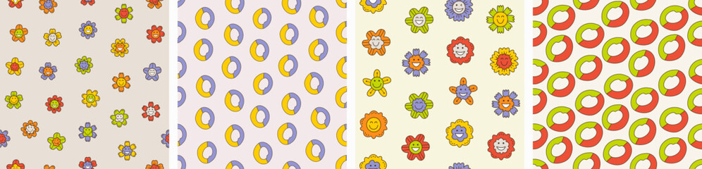 Smiling flower, abstract personage, mascot design, funny face, cute icon.