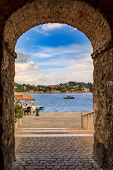 Stone arch overlooking the Mediterranean Sea in Villefranche sur Mer, France
