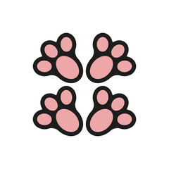 The four pink paws of the animal as seen from below. Pink paw prints. Vector illustration.