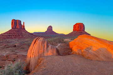 monument valley famous Mitten buttes in early morning