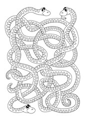 Labyrinth game for children, funny intertwined snakes