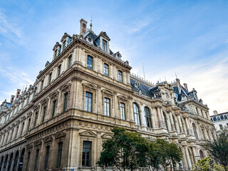 Fototapeta premium Grand Hotel Dieu courtyard and garden in Lyon, France