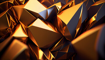 A digitally crafted image of an origami sculpture with sharp, geometric facets that glisten in gold, creating a play of light and shadow