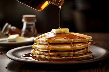 image of pancake with maple syrup - ai - obrazy, fototapety, plakaty