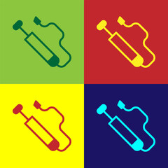 Pop art Bicycle air pump icon isolated on color background. Vector