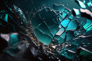 Close-up Macro Broken Glass Texture Background, Generative AI