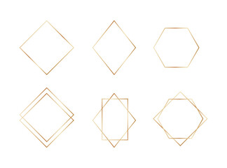 Golden geometric frames in art deco style. Luxury gold borders for for wedding invitation. Thin line polygonal set for invitation decoration. Vector illustration isolated on white background.