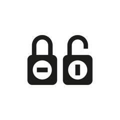 Padlock, lock. Open closed locks icons. Security, safety, encryption, protection, privacy concept. Vector illustration.