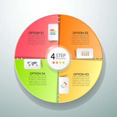 Design infographic template 4 options. Can be used for workflow layout, diagram, number options, timeline, steps, demographic