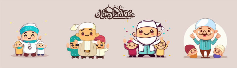 CARTOON CHARACTER HAPPY IED AL FITR DECORATION ISLAMIC FAITH MONT HOLIDAY