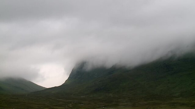 A time lapse of the mist and fog rolling through a mountain range near the village of Tarbert on the Isle of Harris, part of the Outer Hebrides of Scotland.