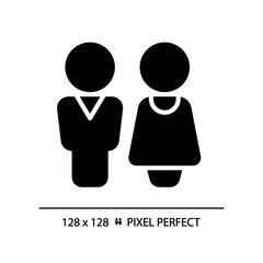 WC door sign pixel perfect black glyph icon. Restroom entrance in public center. Unisex toiler mark. Lavatory room. Silhouette symbol on white space. Solid pictogram. Vector isolated illustration