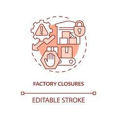 Factory closures terracotta concept icon. Vulnerability in supply chain abstract idea thin line illustration. Isolated outline drawing. Editable stroke. Arial, Myriad Pro-Bold fonts used