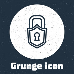 Grunge line Lock icon isolated on grey background. Padlock sign. Security, safety, protection, privacy concept. Monochrome vintage drawing. Vector