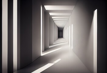 A hallway of shadows and light. A conceptual illustration symbolizing the duality of human nature, and the constant struggle between good and evil