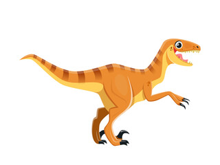 Cartoon Velociraptor dinosaur character. Prehistoric animal, ancient wildlife creature or paleontology dinosaur. Jurassic era monster, extinct Velociraptor predator reptile childish vector personage