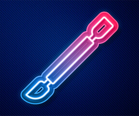 Glowing neon line Cuticle pusher icon isolated on blue background. Tool for manicure. Vector