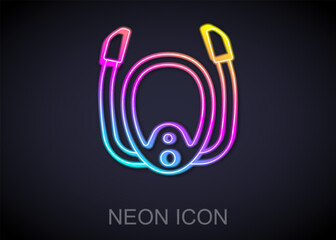 Glowing neon line Diving mask with snorkel icon isolated on black background. Extreme sport. Diving underwater equipment. Vector