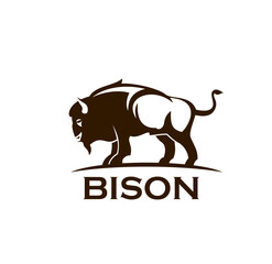 Bison buffalo symbol, bull icon or wild ox animal vector silhouette sign for company corporate emblem. Strong bison buffalo or bull for business or brand corporation label, sport or hunt store