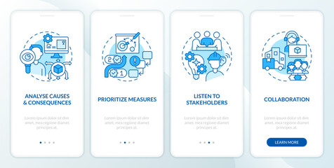 Supply chain disruptions blue onboarding mobile app screen. Logistics walkthrough 4 steps editable graphic instructions with linear concepts. UI, UX, GUI template. Myriad Pro-Bold, Regular fonts used