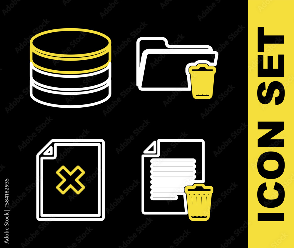 Poster set line delete folder, file document, and database icon. vector