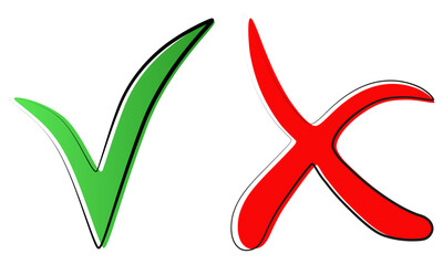 continuous drawing of a tick and a cross in one line.