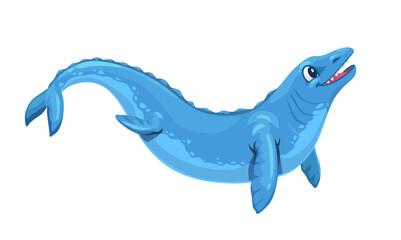 Obraz premium Cartoon basilosaurus dinosaur character. Isolated vector predatory marine wildlife. Prehistoric archaeocete whale from late Eocene. Aquatic animal, reptile with flippers. Water monster lived in ocean