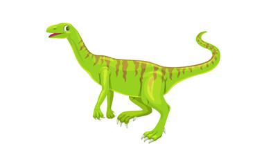 Cartoon elaphrosaurus dinosaur character. Isolated vector genus of ceratosaurian theropod dino that lived during the Late Jurassic Period. Prehistoric carnivorous reptile, wildlife lizard predator