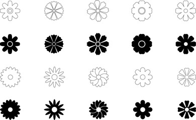 Flower icon set. Simple set of flower vector icons for web design isolated