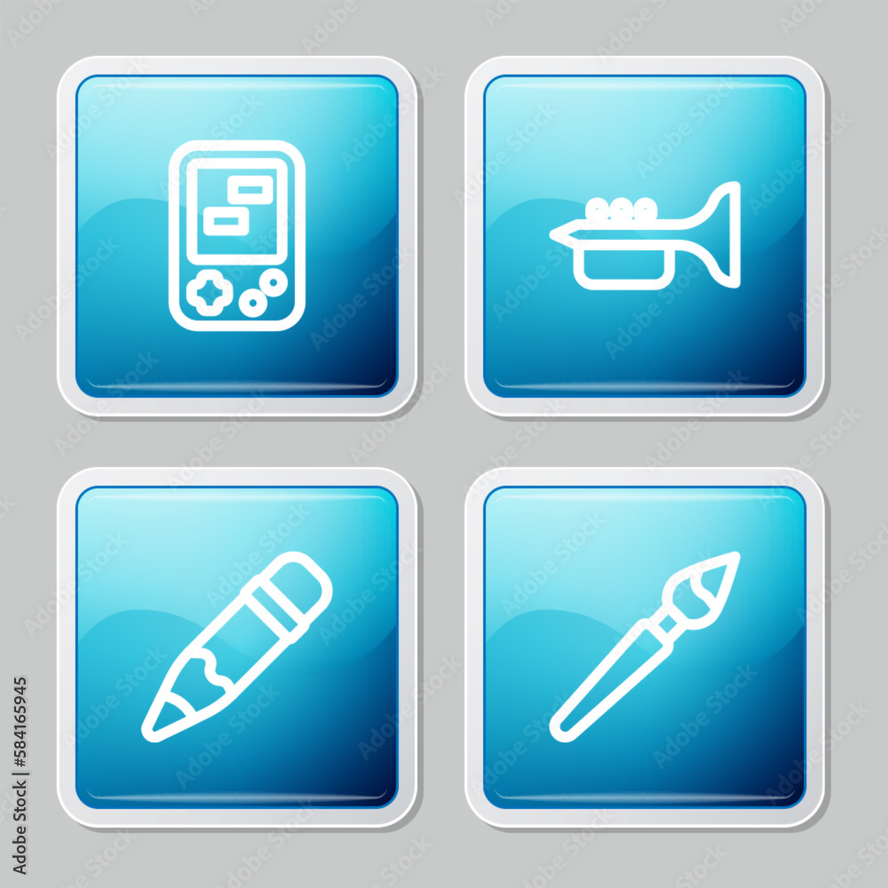 Canvas Prints set line tetris electronic game, trumpet, pencil with eraser and paint brush icon. vector