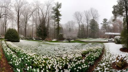 Obraz premium generative ai illustration of spring takes over from winter