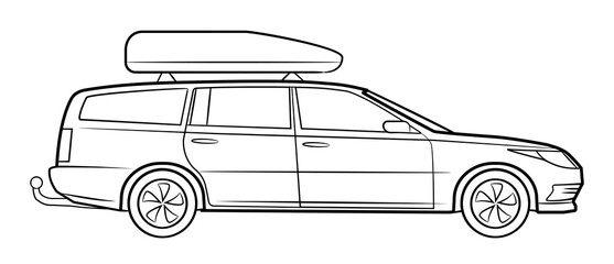 Car with cargo roof box on the top vector stock illustration.