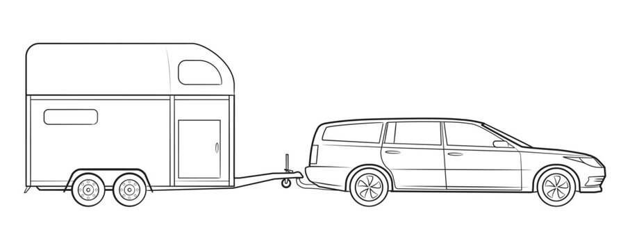 Car with horse trailer vector stock illustration.