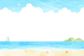 Fototapeta na wymiar シンプルな夏の浜辺の風景イラスト