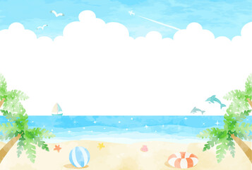 Fototapeta na wymiar 爽やかな夏のビーチの風景イラスト