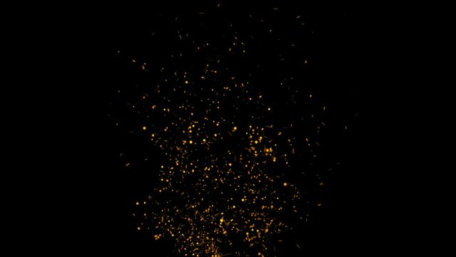 Particles of fire sparks rising through the screen on black background. Particles of fire sparks with silver screen background. Concept of fire, explosion, destruction, special effect