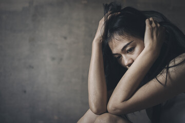 Young depressed woman, domestic violence and rape. stop abusing violence,  human trafficking, stop...