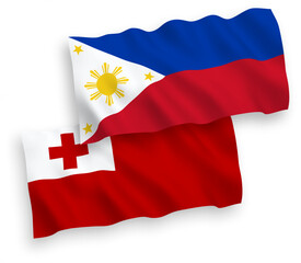Flags of Kingdom of Tonga and Philippines on a white background