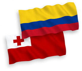 Flags of Kingdom of Tonga and Colombia on a white background