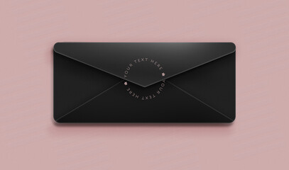 Black envelope on pastel pink background, 3d illustration, post or letter concept