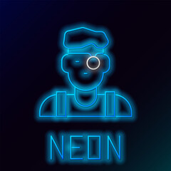 Glowing neon line Jeweler man icon isolated on black background. Colorful outline concept. Vector