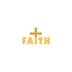 Obraz premium Faith word with christian cross icon isolated on white background