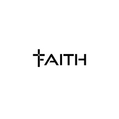 Faith word with christian cross icon isolated on white background