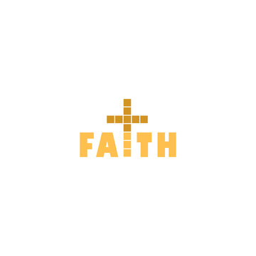 Faith word with christian cross icon isolated on white background