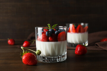 Delicious and sweet dessert - Panna Cotta, composition for tasty dessert concept